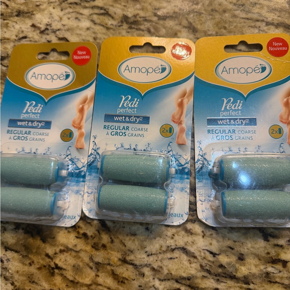 Lot Of 3 Amope Pedi Perfect Wet & Dry Roller Heads Regular Coarse